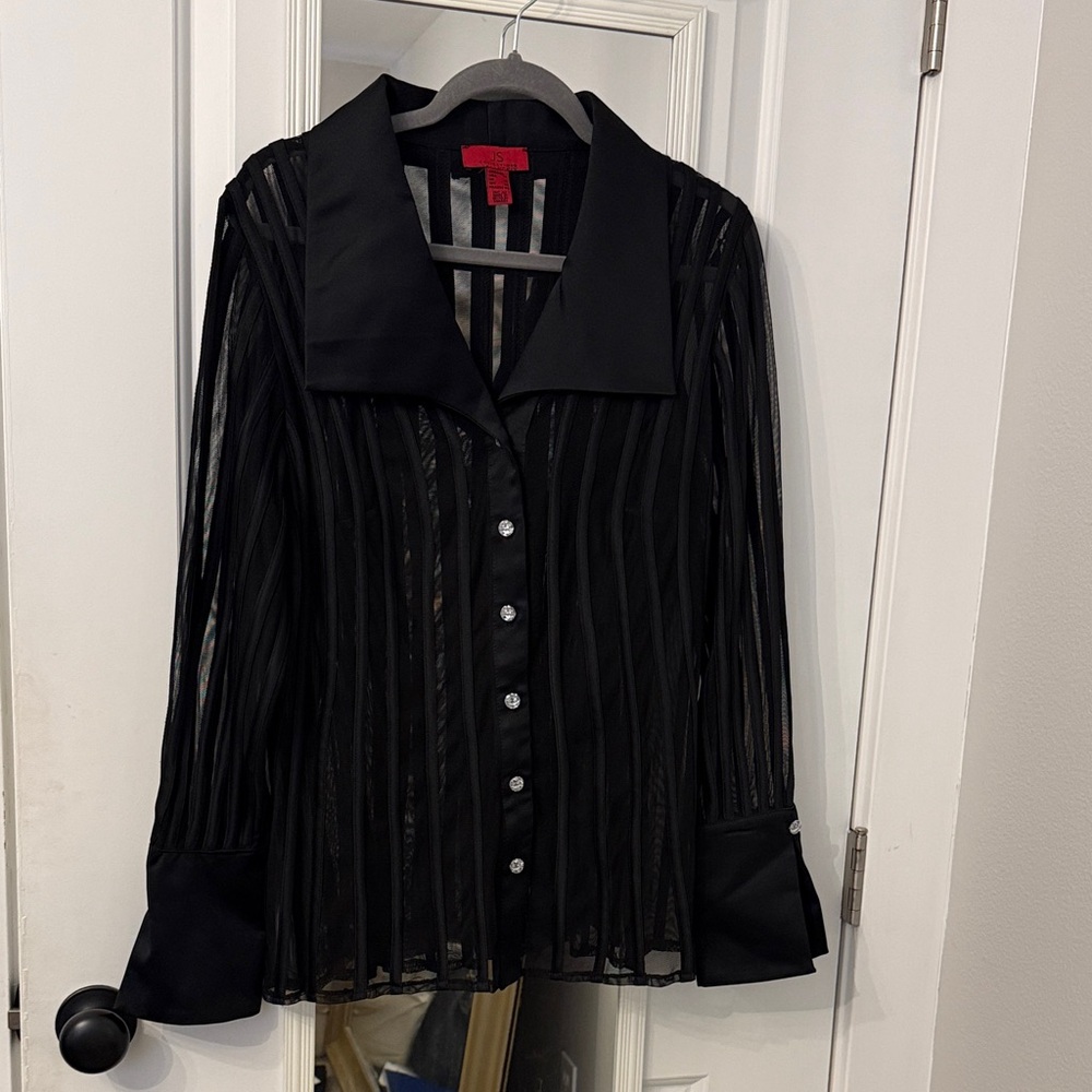 JS Collections Black Sheer Button-Down Shirt